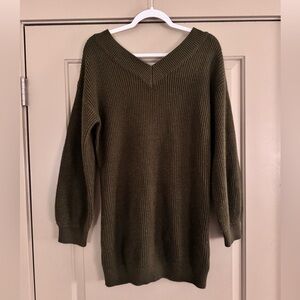 SHEIN Olive Green Ribbed V-Neck Sweater